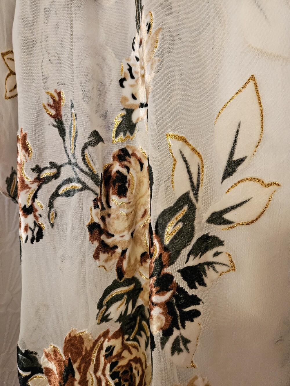 Marcus Adler Sheer Floral Kimono Cover-Up in Cream and Brown - Picture 5 of 12